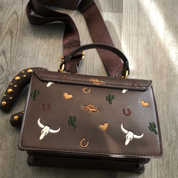 Betsey Johnson Brown Embroidered Western Icons Top Handle Crossbody Bag  NWT - Picture 9 of 16